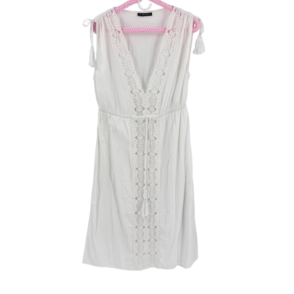 La Blanca Swim Cover Up Dress White Medium Boho Crochetโ Tassel Beach Resort